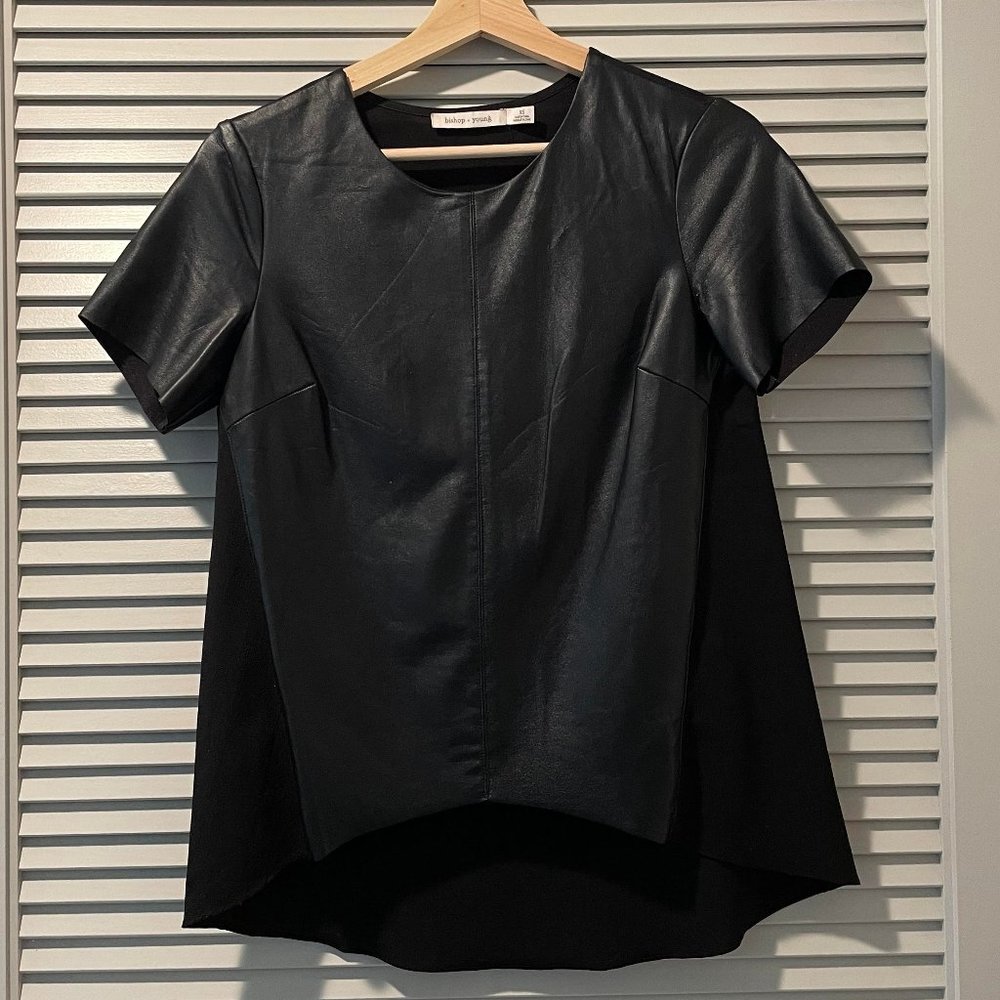 Faux leather short sleeve shirt